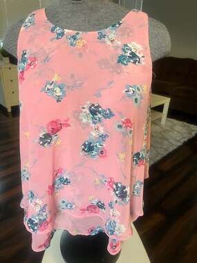 NWT Lane Bryant Pink Floral Chiffon Sleeveless Tiered Blouse